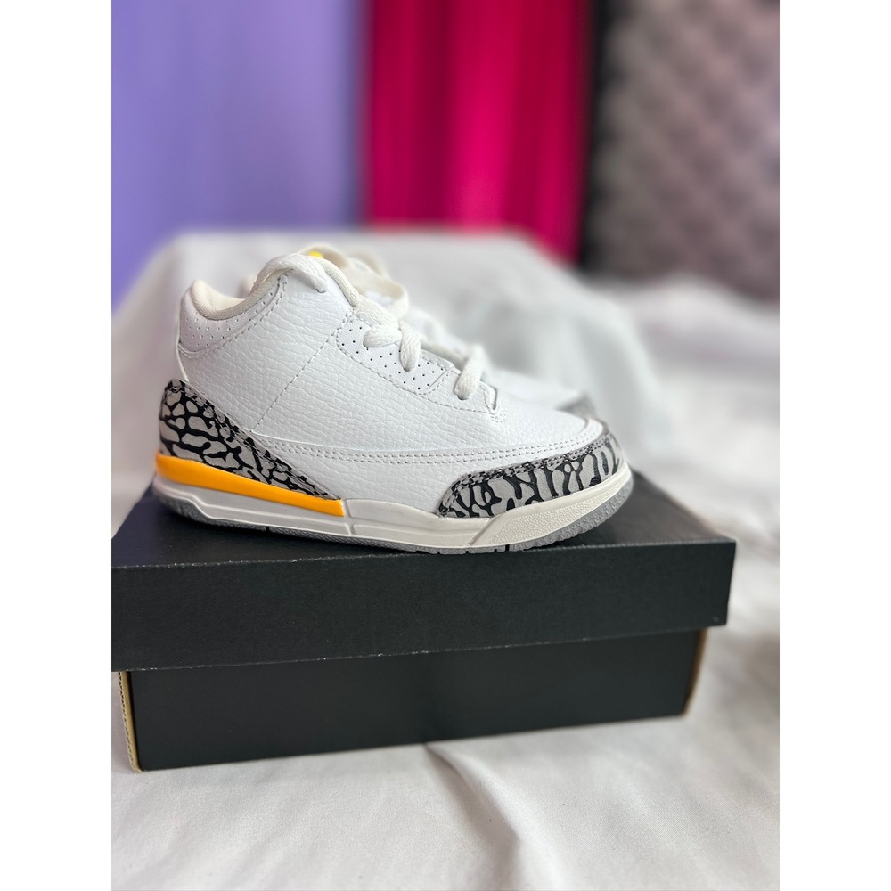 Toddler Air Jordan 3 Retro‎ White Cement Yellow Baby Shoes TD 6c - Picture 7 of 10